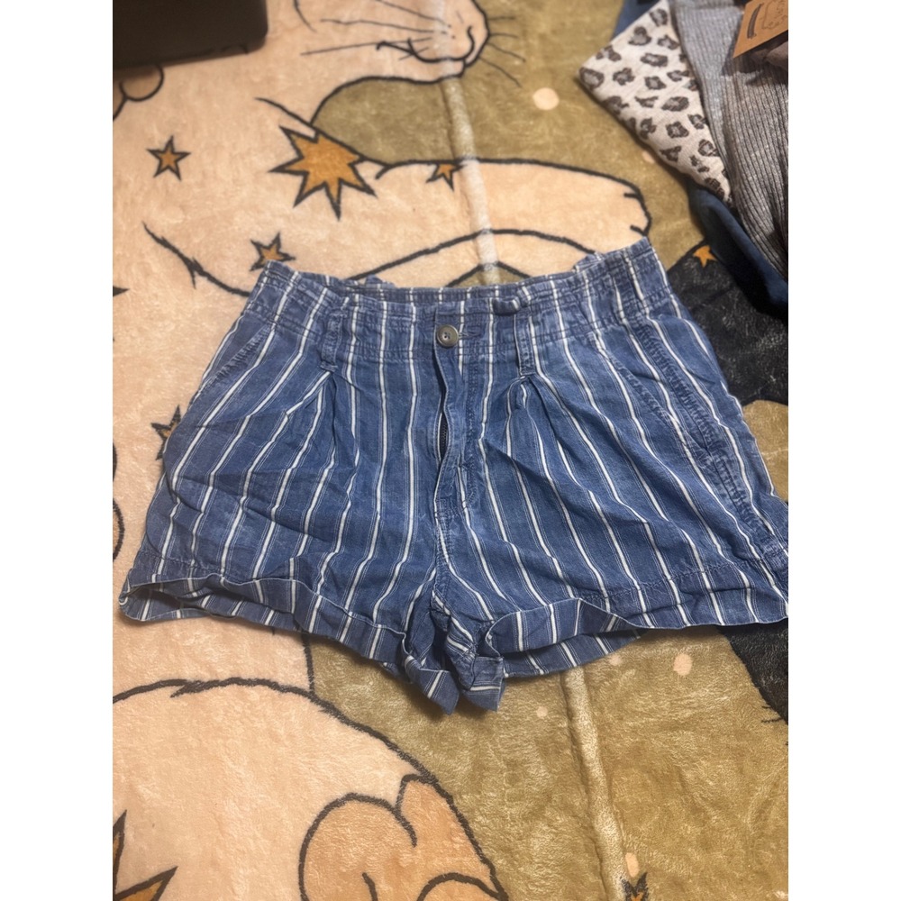 American‎ Eagle Blue Striped High Waisted Denim Shorts Women's